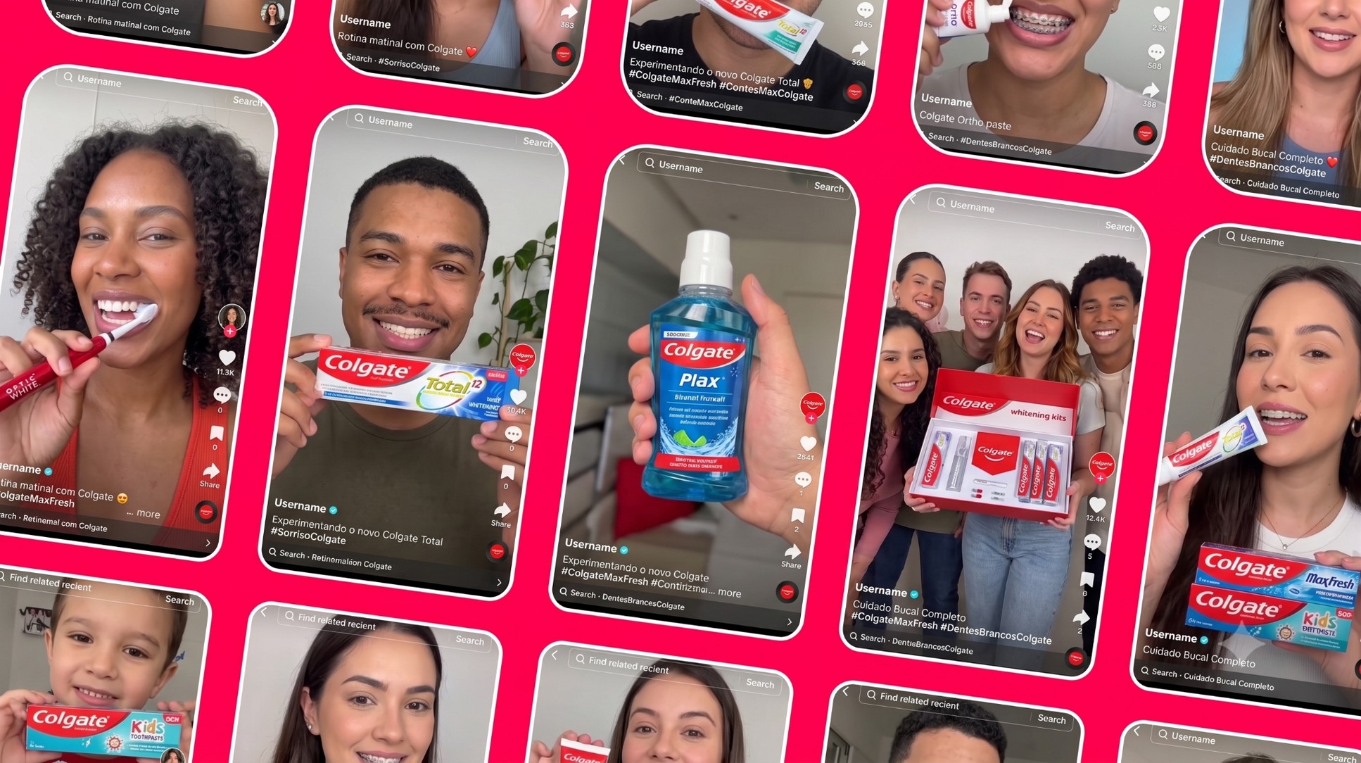 Creators brasileiros publicando conteúdo com produtos Colgate